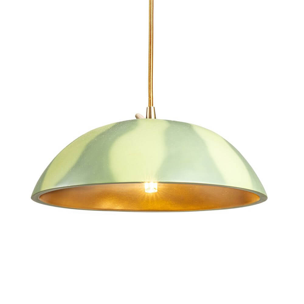 Seletti Vitamin Pendellampe Wassermelone rund - runde grün-gestreifte Designer-Pendelleuchte aus Kunstharz, goldfarbene Innenfläche, Marcantonio