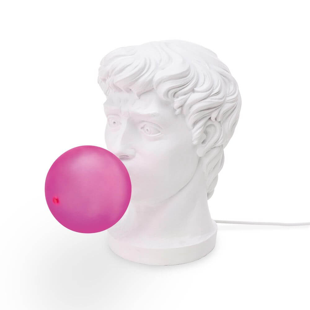Seletti Wonder Times Tischleuchte LED E14 – weiße Büste mit pinkem Ballon als Pop‑Art Lampe, Design von Uto Balmoral