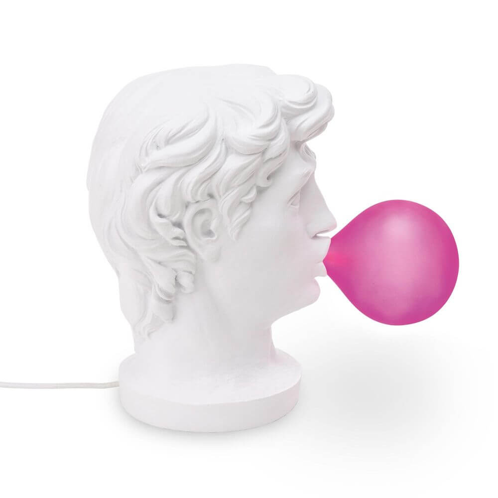 Seletti Wonder Times Tischleuchte LED E14 weiße Statue mit pinker Kaugummiblase Pop‑Art Lampe
