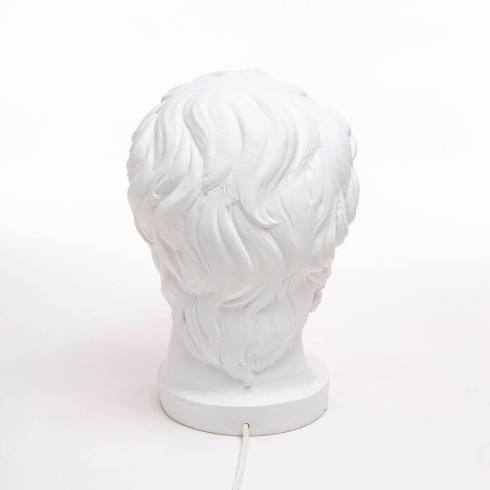 Seletti Wonder Times Tischleuchte LED E14 weiße Büstenlampe im klassischen Pop‑Art Stil, Rückansicht mit Kabel