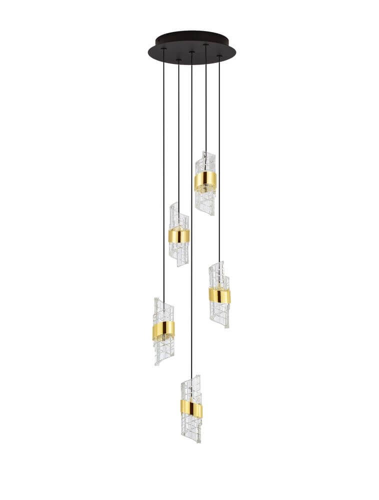 Seneca LED Pendelleuchte 5-flammig Ø 30cm 3000K Schwarz, Gold mit elegantem Design und goldenen Akzenten