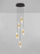 Seneca LED Pendelleuchte 5-flammig Ø 30cm 3000K Schwarz, Gold in modernem Design mit Kristall-Elementen.