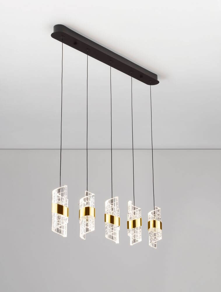 Seneca LED Pendelleuchte Balken 82cm 5-flammig 3000K Schwarz, Gold in eleganter Darstellung