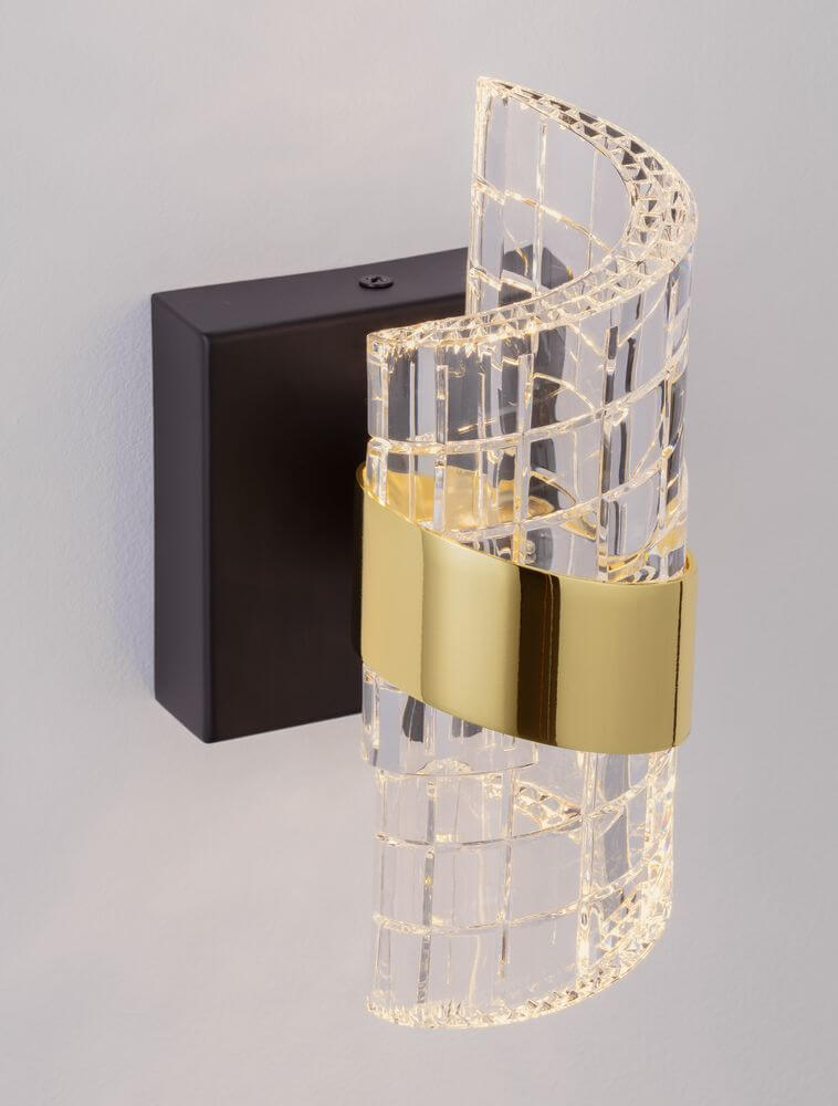 Seneca LED Wandleuchte 3000K Schwarz, Gold mit elegantem Design und gläsernem Lampenschirm.