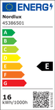 Energieffektivitetsmerke for Nordlux med E-klasse, 16 kWh/1000h, 45386501