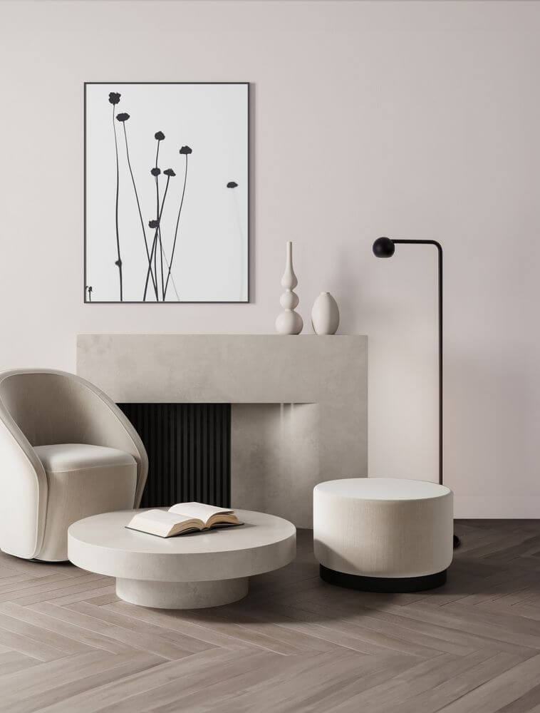 Sfera Stehlampe 3000K Schwarz neben modernem Wohnzimmereinrichtungsstil.