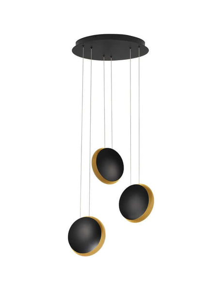 Suspension Shell LED à 3 flammes Ø 48 cm 3000K noir, or dans un design moderne et élégant.