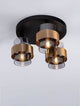 Alt Tag: Sianna Deckenleuchte 3-flammig Ø 37cm Gold, Rauch, Schwarz – moderne Deckenlampe mit gebürstetem Messingring und rauchfarbenen Glas-Schirmen