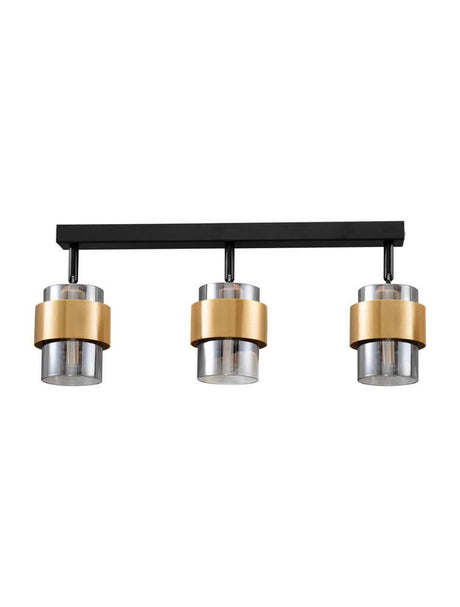 Sianna ceiling light beam 70cm 3-light Black, Gold with golden lampshades for retro light accents.