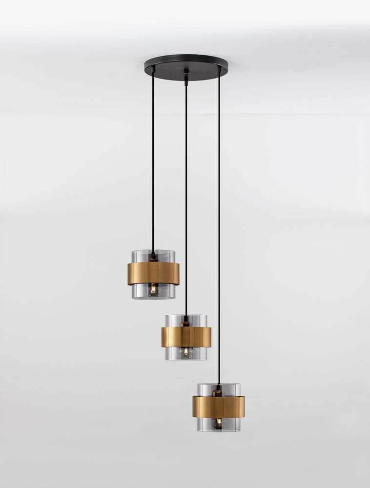 Sianna Pendelleuchte 3-flammig Ø 45cm Gold, Rauch, Schwarz in modernem Design mit schwarzem Kabel.