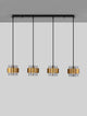 Sianna Pendelleuchte 4-flammig Gold, Rauch, Schwarz an der Decke montiert, modernes Design mit eleganter Materialkombination.