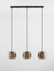 Sianna pendant light beam 70cm 3-light Gold, Smoke, Black with three glass bulbs