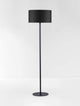 Sibnia Stehlampe E27 Ø 45cm mit schlankem schwarzem Aluminium-Schaft und stilvollem Lampenschirm.