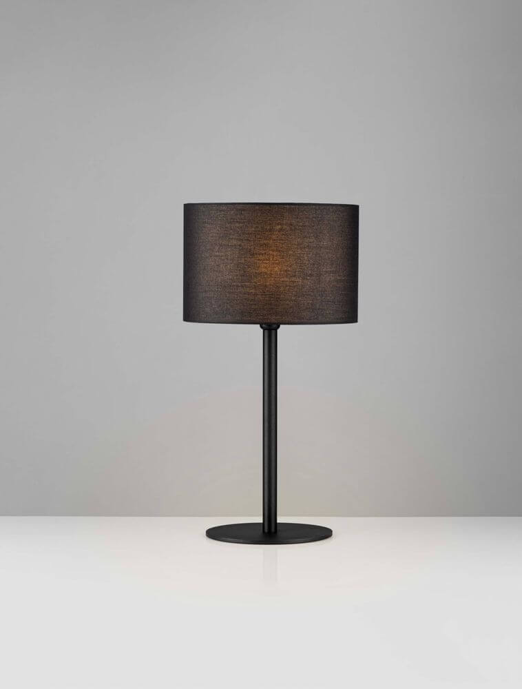 Sibnia Tischleuchte E27 Ø 30cm – schwarze Tischleuchte mit goldenen Details, schlanker Leuchtenkörper und schwarzer Stoffschirm, modernes Design
