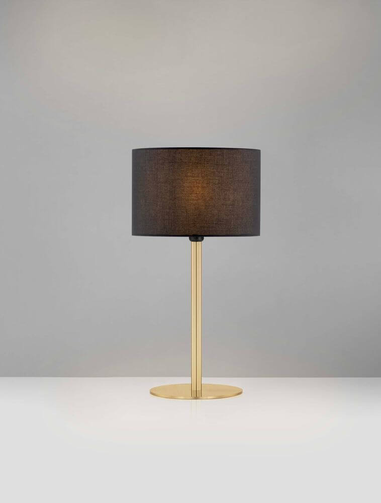 Alt Tag: Sibnia Tischleuchte E27 Ø 30cm – elegante schwarze Tischlampe mit goldnem Sockel für Wohnzimmer und Schlafzimmer, modernes zeitloses Design