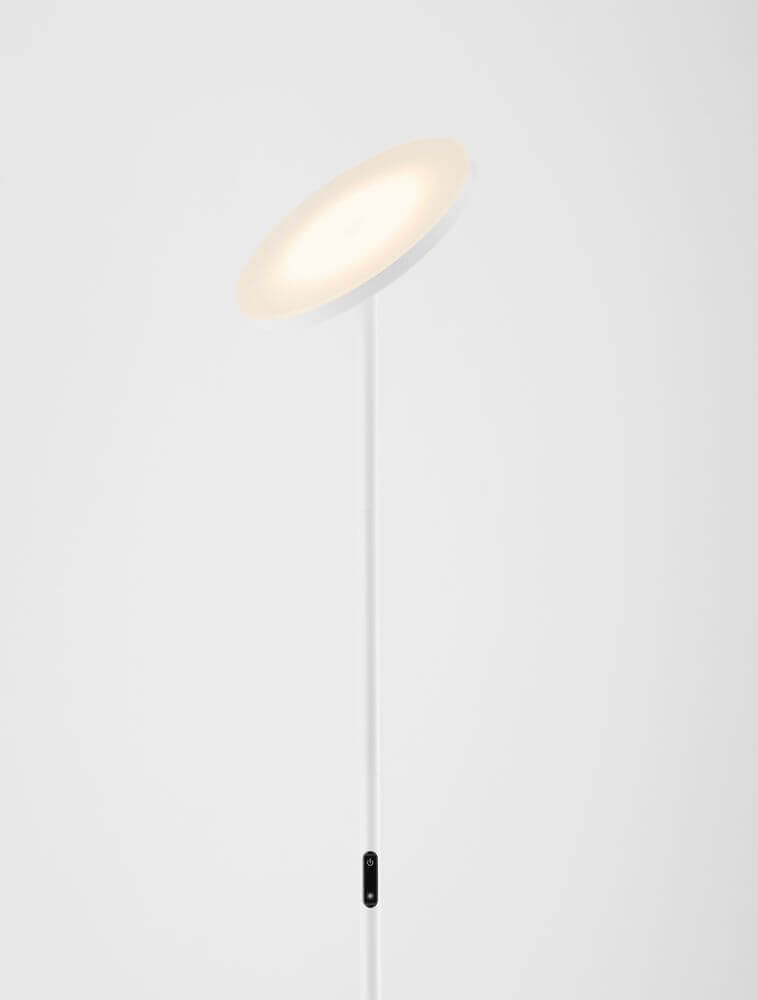 Sinkro LED Stehlampe Ø 25,2cm 3000K mit Drehschalter – schlanke weiße Stehlampe aus Aluminium, warmweißes 3000K Licht, integrierter Drehschalter