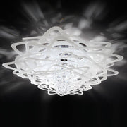 Plafonnier Slamp Aurora Large blanc au design moderne et aux cristaux scintillants.