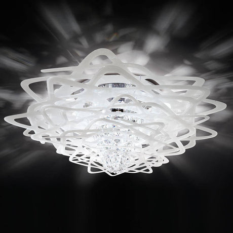 Lampada da soffitto Slamp Aurora Large Bianca con design moderno e cristalli scintillanti.