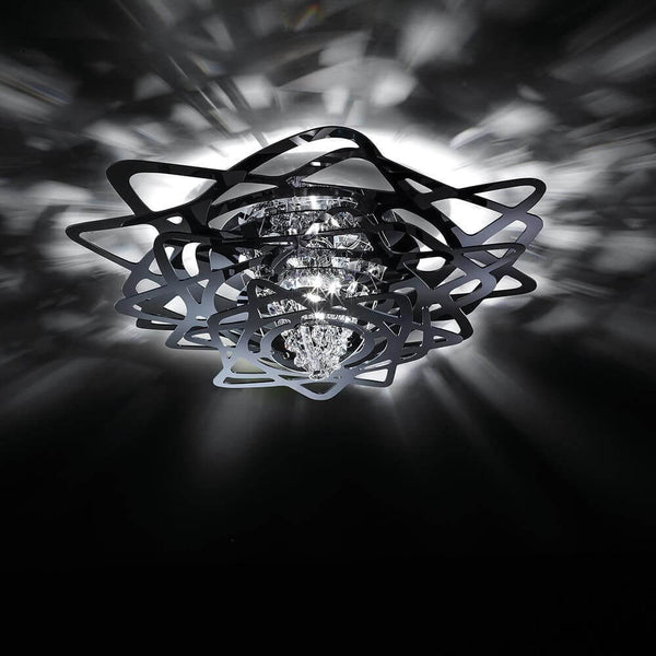 Slamp Deckenleuchte Aurora Mini Schwarz mit kristallinem Kern und markanter schwarzer Form für brillante Lichtreflexe