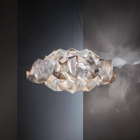 Slamp pendant lamp Drusa gold-coloured, Velvet in a modern design with a geometric, faceted look.