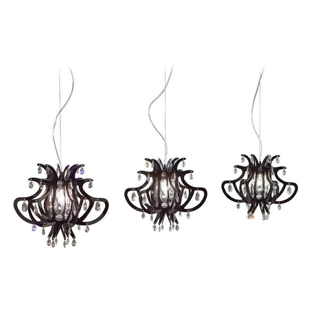 Lampadario Slamp Lillibet Nero in diverse prospettive con Cristalflex® e cristalli.