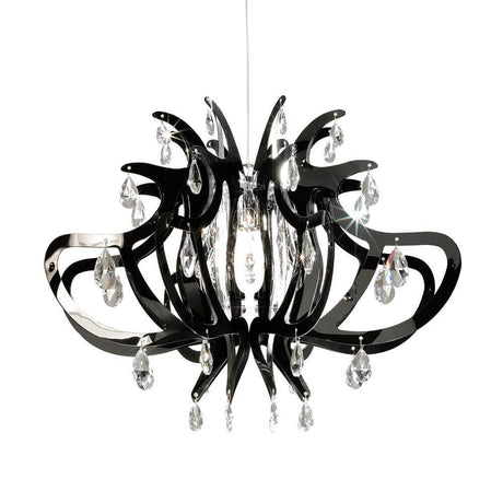 Lampadario Slamp Lillibet Nero con eleganti cristalli e struttura radiale.