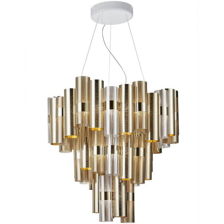 Slamp LED pendant lamp La Lollo Extra-Large 9000lm 2700K Gold in an elegant design with jackpot-like colors and geometric patterns.