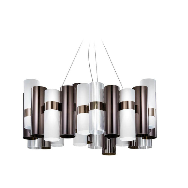 Lâmpada pendente LED Slamp La Lollo Large 5000lm 2700K Antracite, Branco em design elegante com cilindros coloridos.