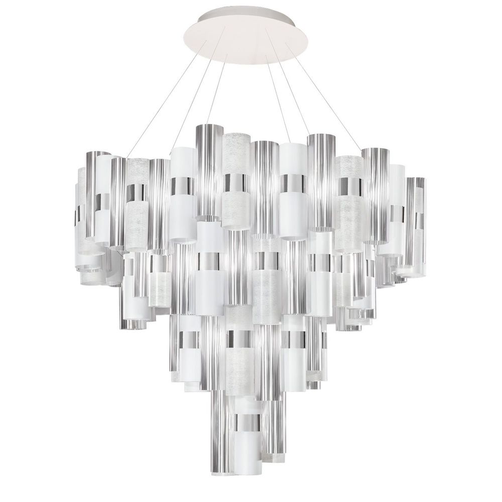 Slamp LED Hängelampe La Lollona 4 mit 100 cm Durchmesser und 100 Zylindern, inspiriert von den 50er Jahren.