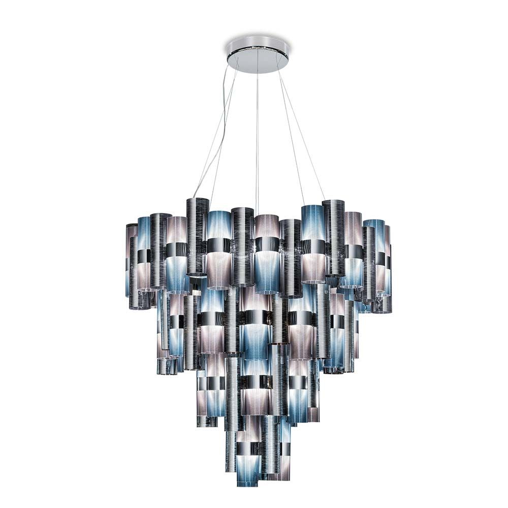 Slamp LED Hängelampe La Lollona 4 mit 100 Zylindern und Farbverlauf, 100 cm Durchmesser.