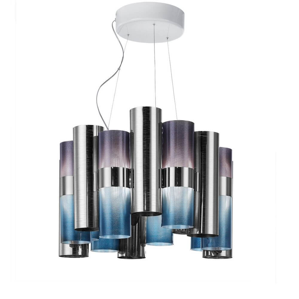 Slamp LED Hängeleuchte La Lollo Medium 2500lm 2700K Gradient mit farbigen Zylindern und modernem Design.
