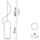 Technische Zeichnung der Slamp Nuvem zusätzlicher Spot Up- & Down Weiß mit Abmessungen und Designinformationen.
