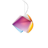 Moderne Slamp Pendelleuchte Gemmy in Pflaume, Gelb und Blau mit verspieltem Design und faszinierenden Lichtreflexionen.