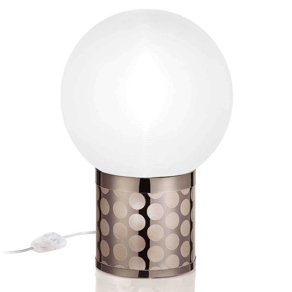 Slamp Tischlampe Atmosfera in Metallic-Version mit runder Glasleuchte und modernem Design.