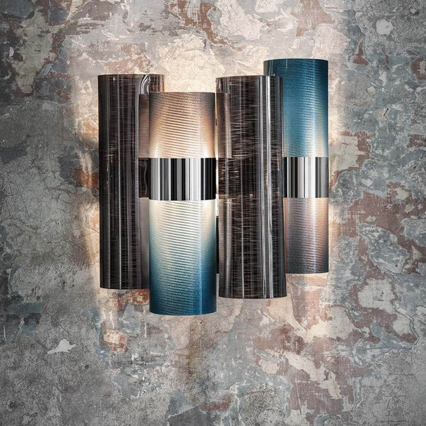 Slamp Wandlampe La Lollo Applique dekorative zylindrische Wandleuchte mit 1950er-Jahre Design in Blau und Silber