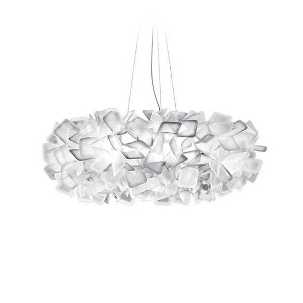 Slamp edle Pendellampe Clizia Large Ø 78cm, weiße Design-Pendelleuchte mit floralem Kunststoffschirm
