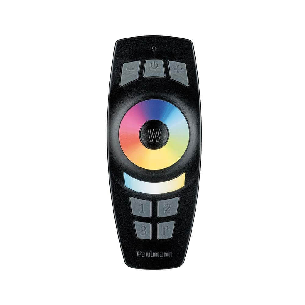SmartHome ZB Gent Fernbedienung 2xAAA mit Wandhalterung Schwarz auf schwarzem Hintergrund.