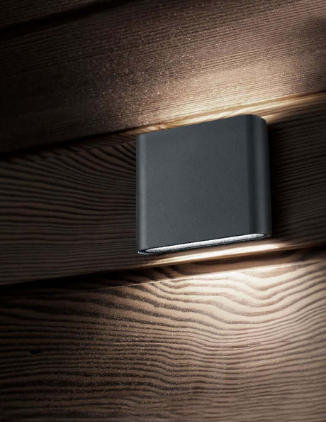 Soho LED Außenwandleuchte Qudadratisch Up & Down 3000K IP54, moderne Außenwandleuchte in Dunkelgrau mit warmweißem Licht