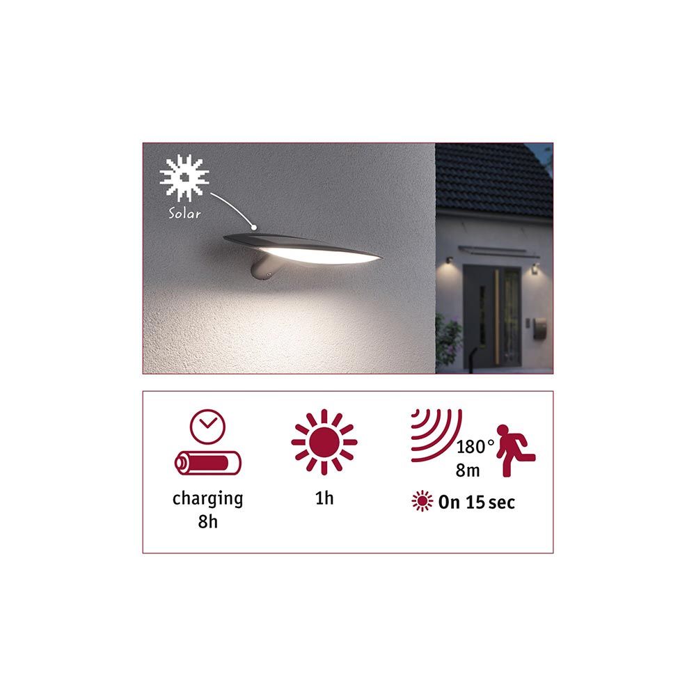 Solar LED outdoor wall light Kiran motion sensor white