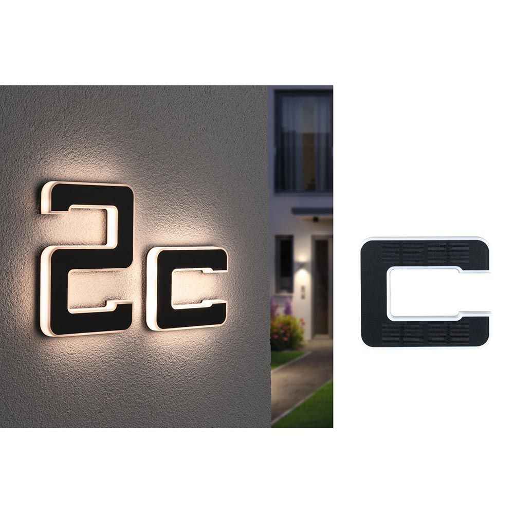 Solar LED House number light letter C black