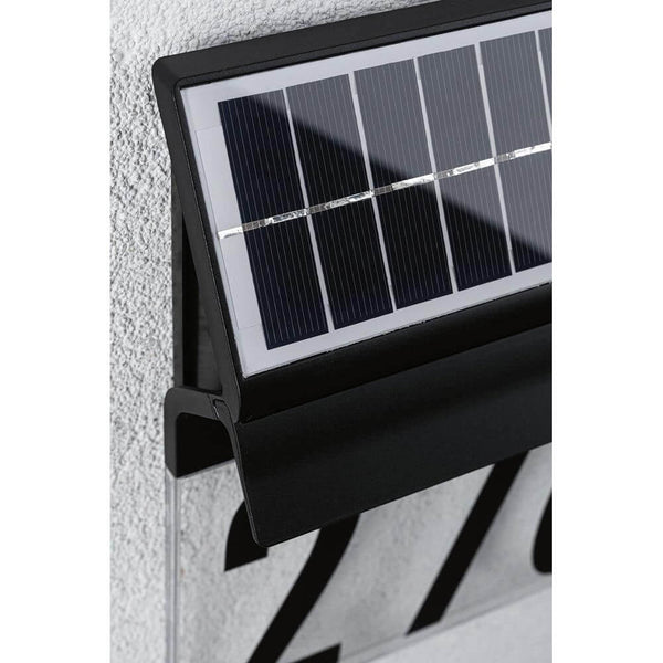 Solar LED Hausnummernleuchte Neda Schwarz, schwarze Solar-Outdoor-Hausnummernleuchte mit LED und Solarpanel