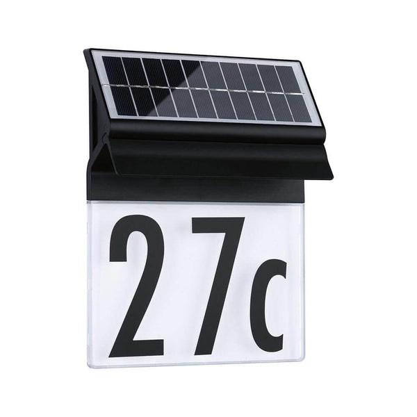 Solar LED Hausnummernleuchte Neda Schwarz, solarbetriebene Hausnummernleuchte mit 27c Anzeige und IP44-Schutz