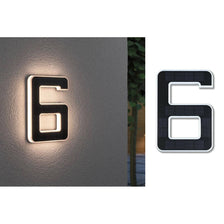 Solar LED Hausnummernleuchte Nummer 6 an Hauswand beleuchtet