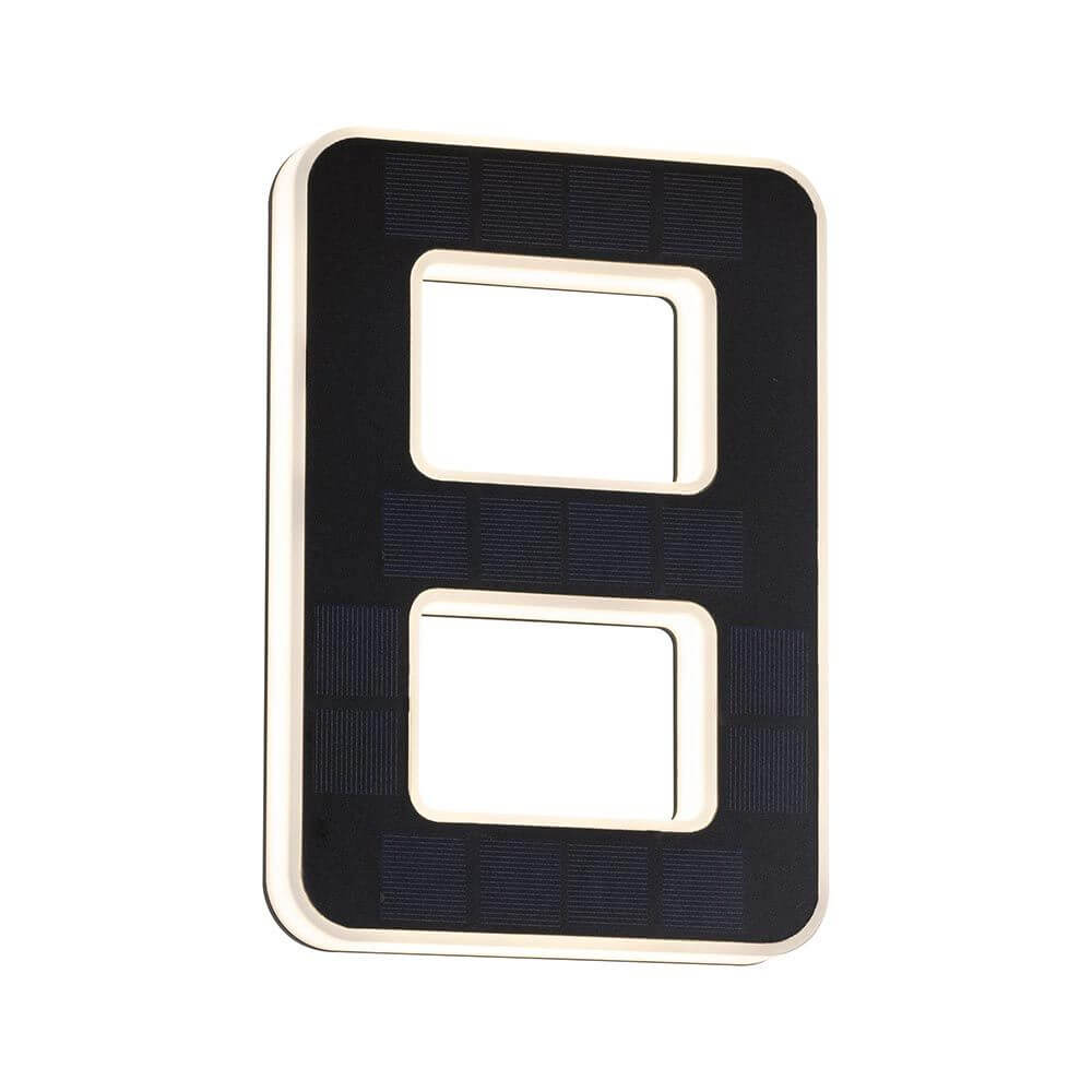 Solar LED Hausnummernleuchte Nummer 8 mit Solarpanel und warmweißem Licht.