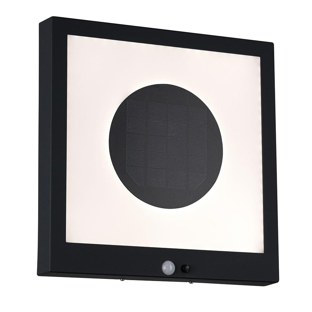 Solar LED Panel Taija in Anthrazit mit Bewegungsmelder, 300x300mm, warmweißes Licht 3000K.