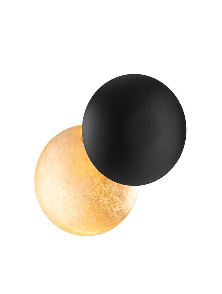 Solei LED Wandleuchte Ø 20 cm in Schwarz und Gold, 3000K, modernes Design für stilvolle Innenräume.