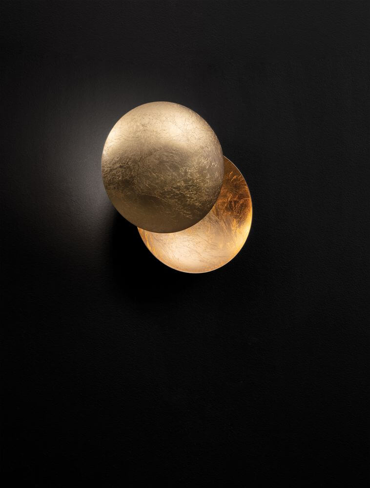 Solei LED Wandleuchte Ø 20cm in Goldfinish, warm weißes Licht 3000K, modernes Wanddesign für stimmungsvolle Beleuchtung.