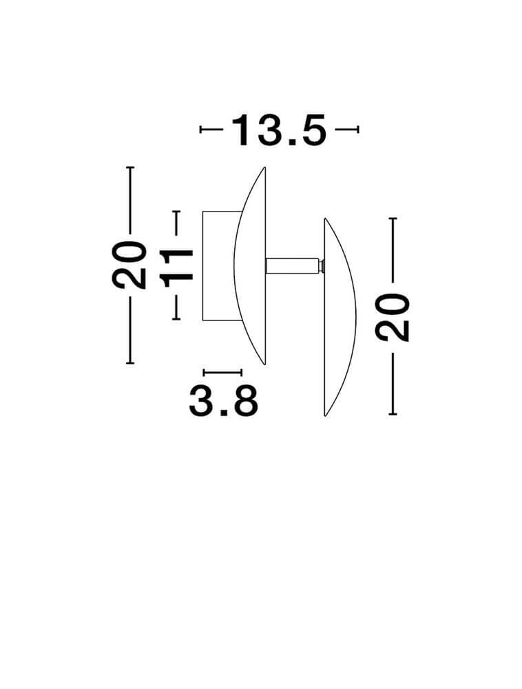 Maßzeichnung der Solei LED Wandleuchte mit Ø 20cm, ideal für moderne Innenräume.