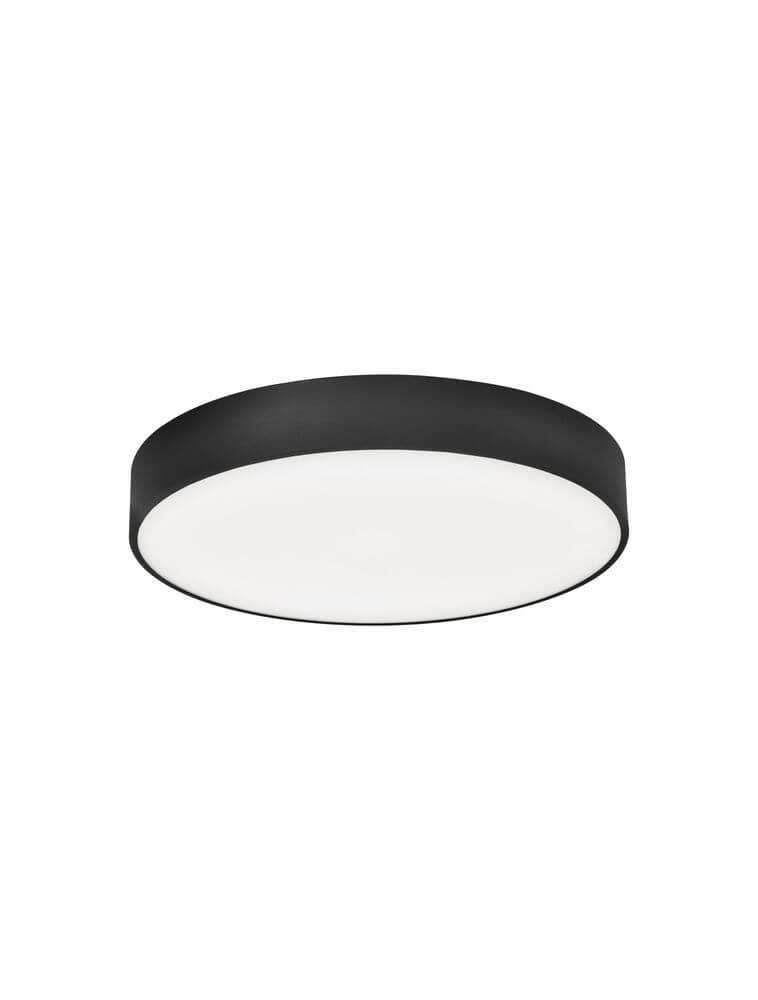 Schwarz-matte Sotto LED Deckenleuchte Ø 46cm mit weißem Kunststoffglas, dimmbar von 2700K bis 5000K.