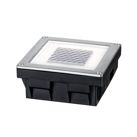 LED Solar in-ground floor light Cube IP67 stainless steel in a square design, ideal for garden lighting without cables.